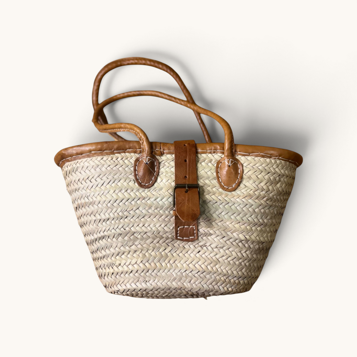 Samia - Secure Moroccan Wicker Basket with Leather Handles and Cloth Lining