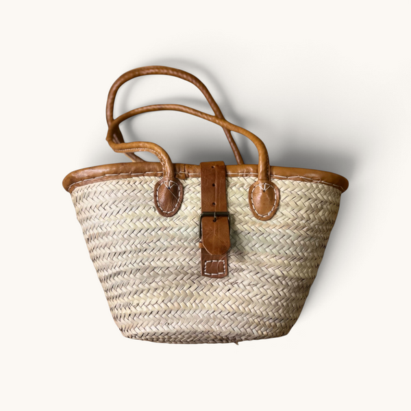 Samia - Secure Moroccan Wicker Basket with Leather Handles and Cloth Lining