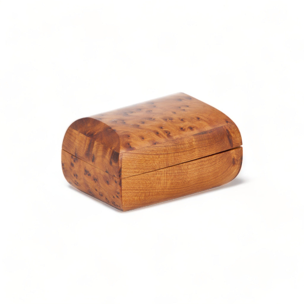 A charming soap-shaped Thuya Woodbox, demonstrating unique Moroccan craftsmanship, beautifully made from thuya root's wood by TUYYA.