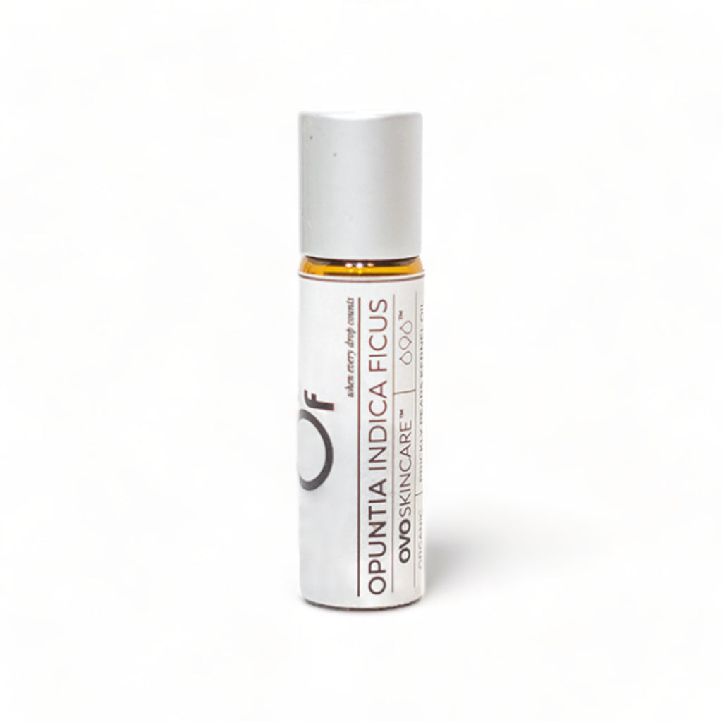 Bottle of OVO Skincare's Organic Prickly Pear Kernel Oil in a 5ml size.