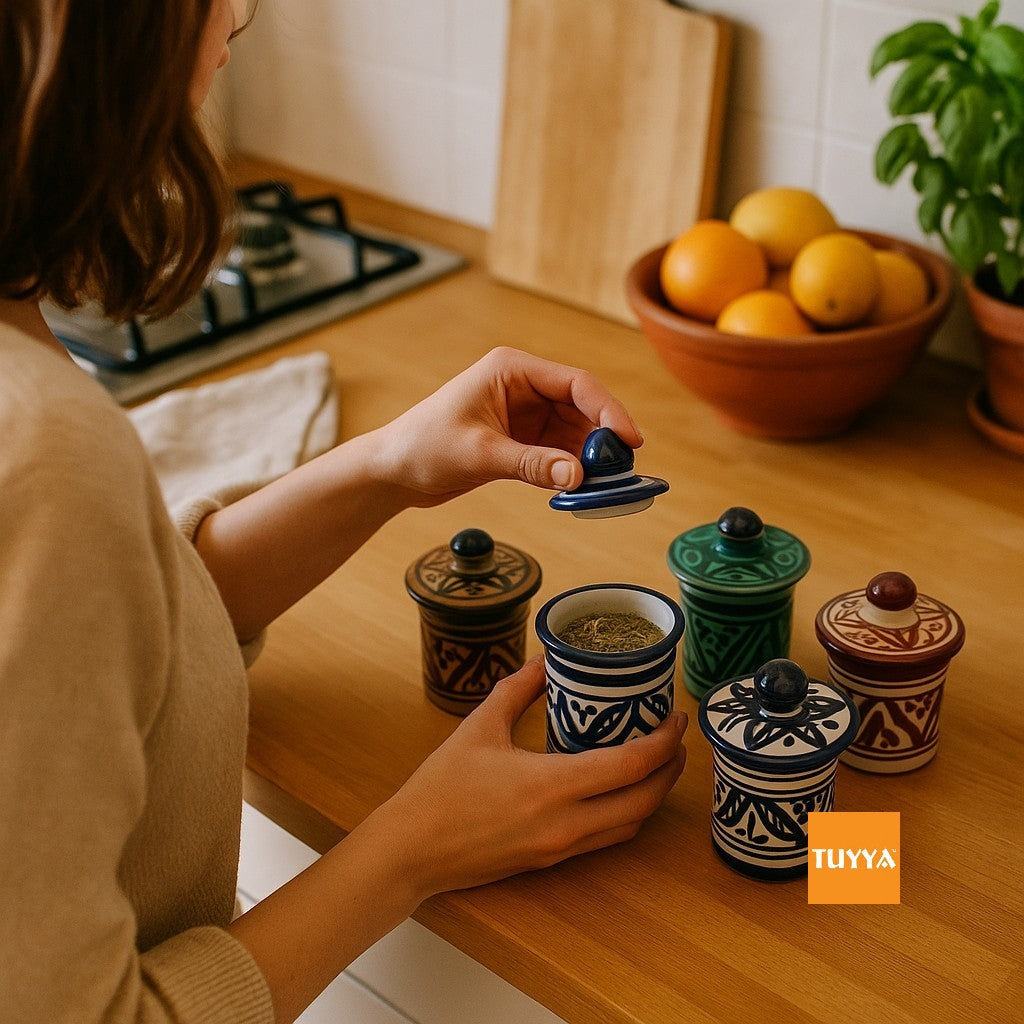 Hand-Painted Ceramic Dark Blue Spice Jar