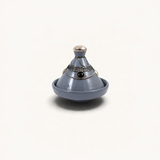 TUYYA handcrafted grey ceramic mini tajine with decorative silver metal ornaments and a conical lid