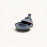 TUYYA handcrafted grey ceramic mini tajine with decorative silver metal ornaments on the lid