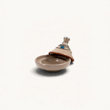 TUYYA handcrafted Moroccan mini tajine in ceramic with a silver metal and blue stone decorated lid
