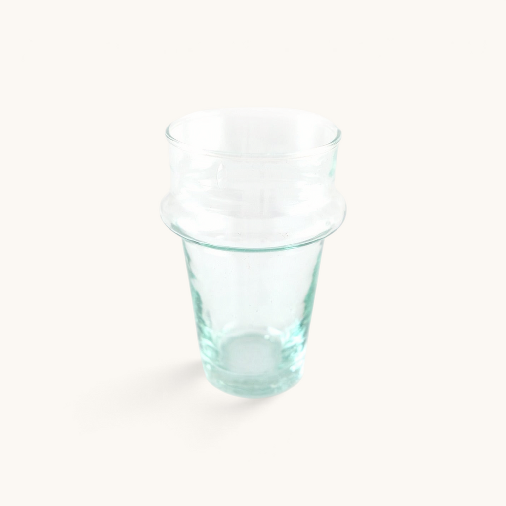 tuyya handblown Moroccan Beldi glass made from recycled clear glass with a traditional vintage design
