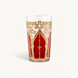 TUYYA Tamanssourt tea cup in red glass with intricate gold filigree Moroccan patterns