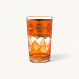 TUYYA 4 oz Touareg tea glass in amber with intricate gold Moroccan patterns and decorative filigree details