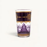 TUYYA 4 oz Touareg tea glass in purple with intricate gold Moroccan patterns and decorative rim detailing