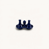TUYYA dark blue ceramic salt and pepper tajine set, handcrafted Moroccan condiment server with two mini lids.