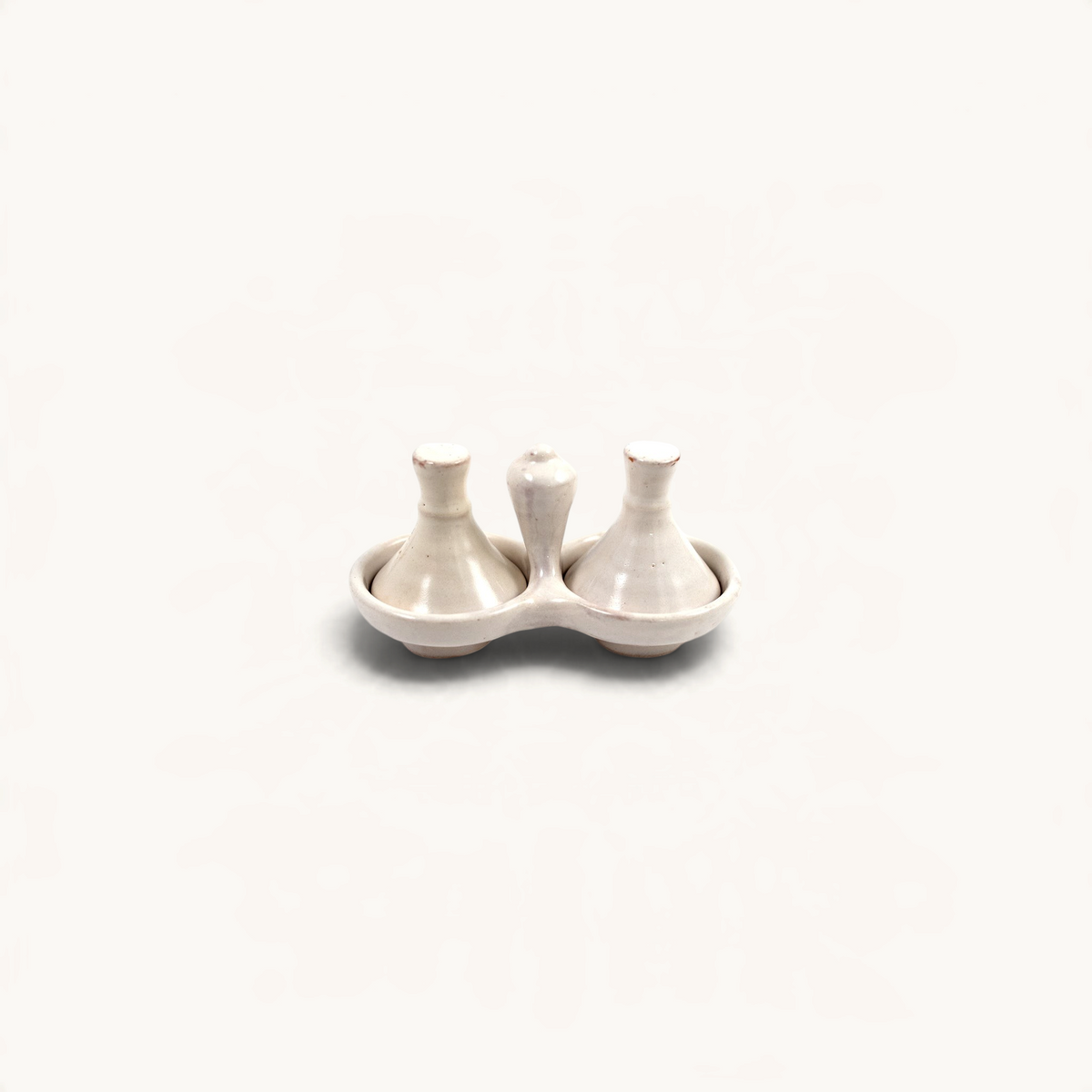 TUYYA handmade ceramic salt and pepper tajine set in off-white with traditional Moroccan artisan design