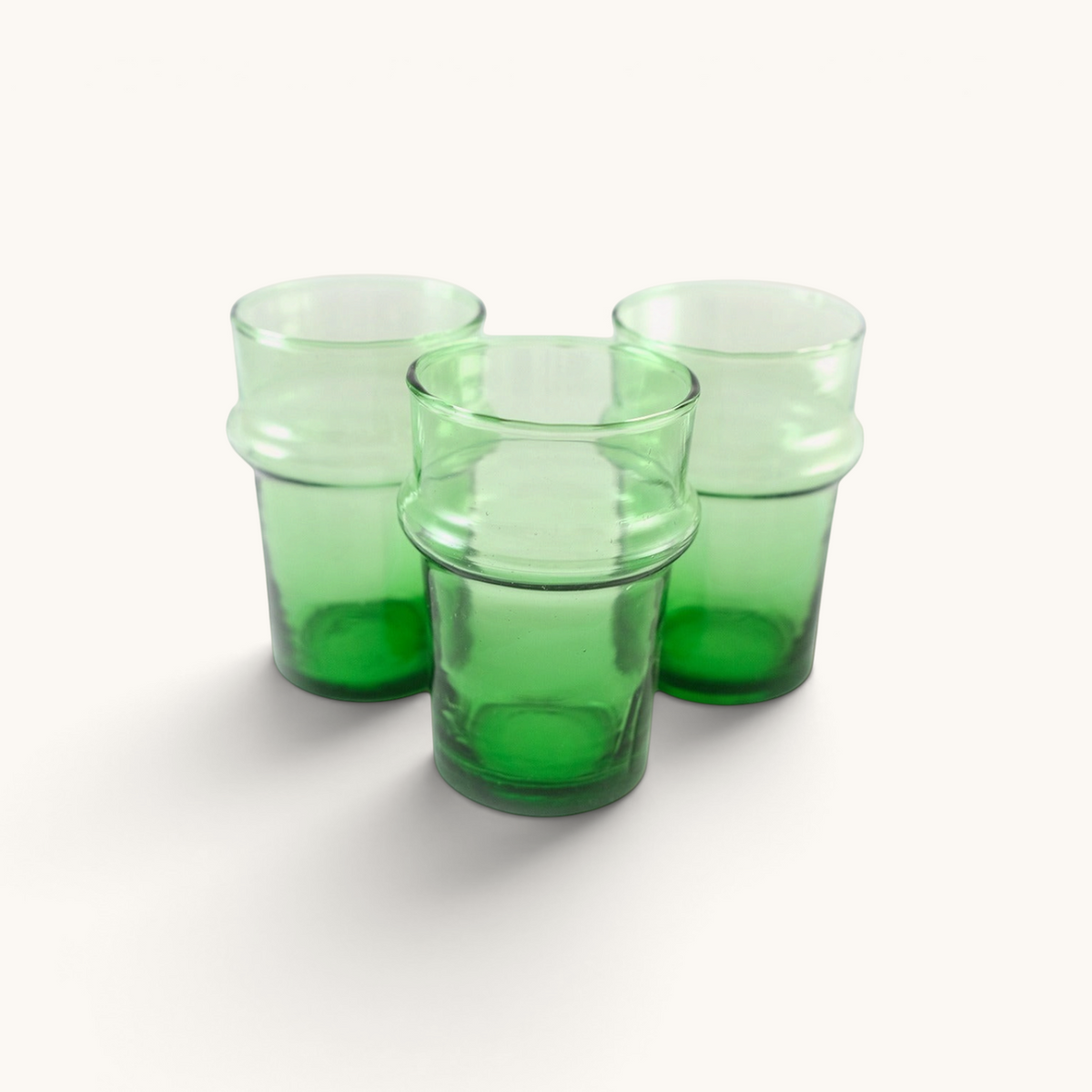 Elegant and sustainable Moroccan glassware, reflecting traditional handblown techniques.