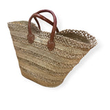 Handwoven Basket with Camel Leather Handles