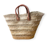 Handwoven Basket with Camel Leather Handles