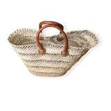 Handwoven Basket with Camel Leather Handles