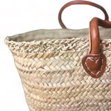 Selma Handcrafted Moroccan Wicker Basket with Leather Handles and Lace-Like Detailing