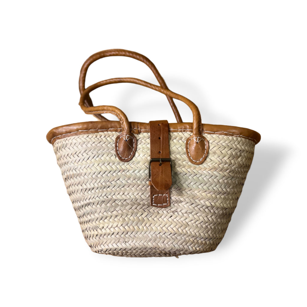 Samia - Secure Moroccan Wicker Basket with Leather Handles and Cloth Lining
