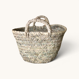 tuyya Soussou petite handcrafted Moroccan wicker basket with woven handles for home decor or gift giving