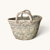 tuyya Soussou petite handcrafted Moroccan wicker basket with woven handles for home decor or gift giving
