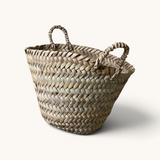 tuyya Soussou petite handcrafted Moroccan wicker basket with woven handles for home decor or gift giving