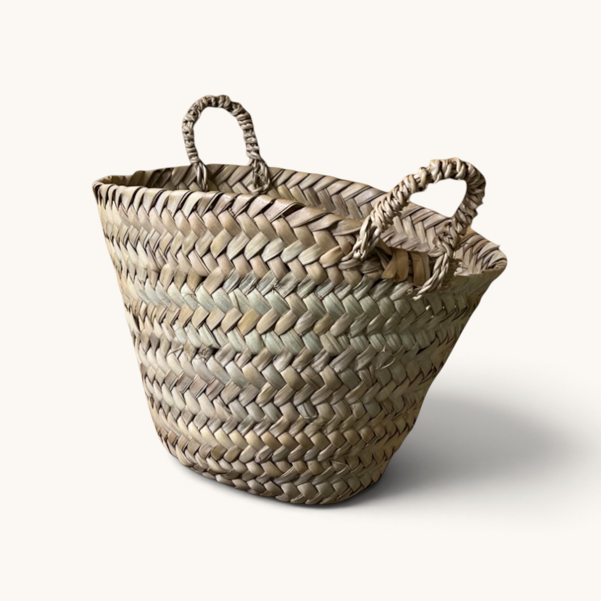 tuyya Soussou petite handcrafted Moroccan wicker basket with woven handles for home decor or gift giving