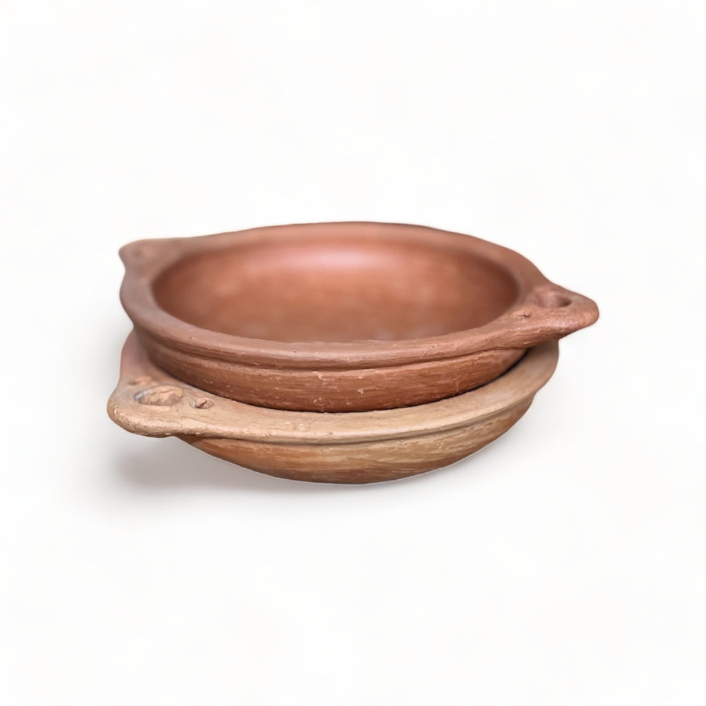 Authentique plat à tapas en argile non émaillée Oued Laou fabriqué à la main avec poignées - Rond