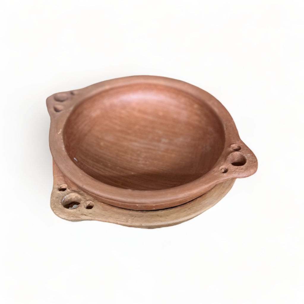 Authentique plat à tapas en argile non émaillée Oued Laou fabriqué à la main avec poignées - Rond