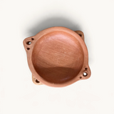 TUYYA handcrafted round unglazed clay tapas dish from Oued Laou with two small side handles for serving mezze
