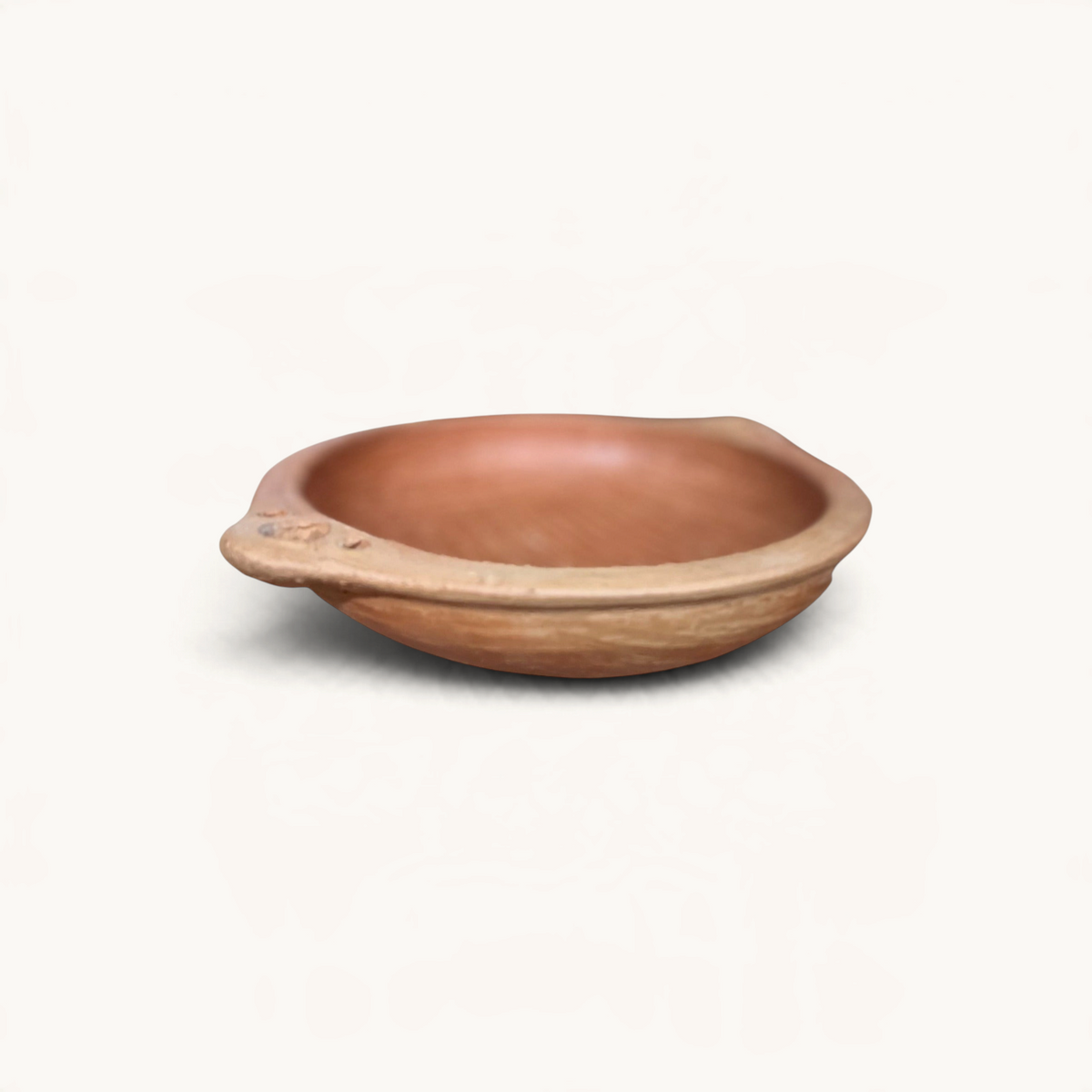 TUYYA handcrafted round unglazed clay tapas dish from Oued Laou with side handles for serving mezze