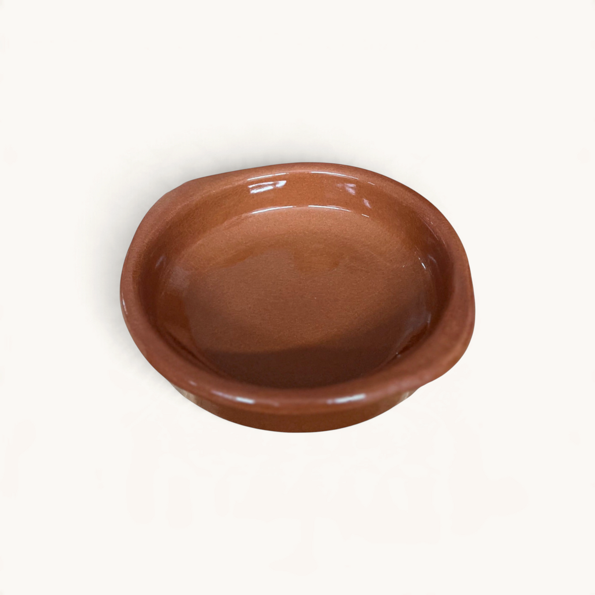 TUYYA handcrafted glazed clay tapas pan with a glossy brown finish for authentic Moroccan cooking and serving.