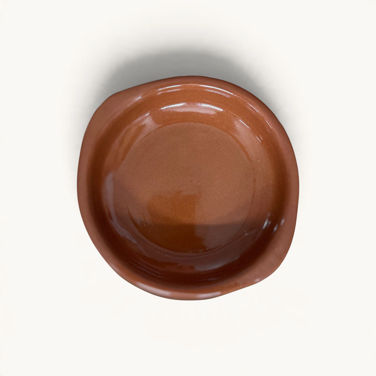 TUYYA handcrafted Moroccan glazed clay tapas pan with a smooth brown finish for cooking and serving.
