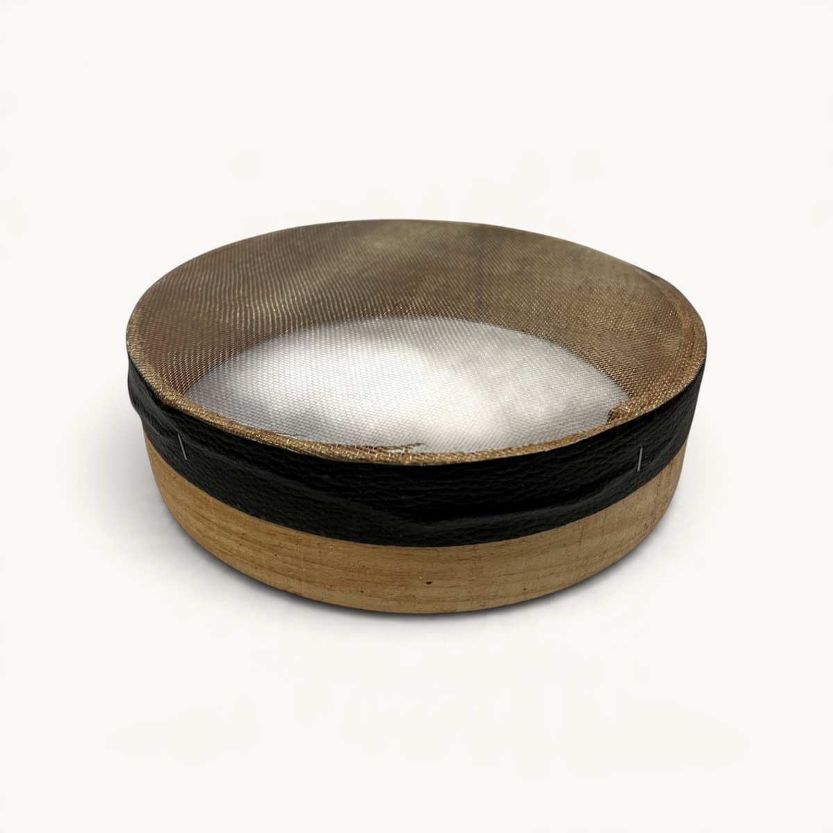 TUYYA handcrafted medium Moroccan wooden sieve with a natural wood frame and fine mesh for kitchen or decor use.