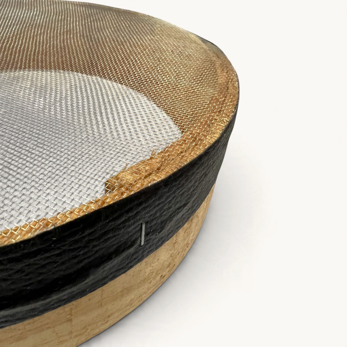 TUYYA handcrafted Moroccan wooden sieve with a fine metal mesh, featuring a natural wood frame and black trim detail.