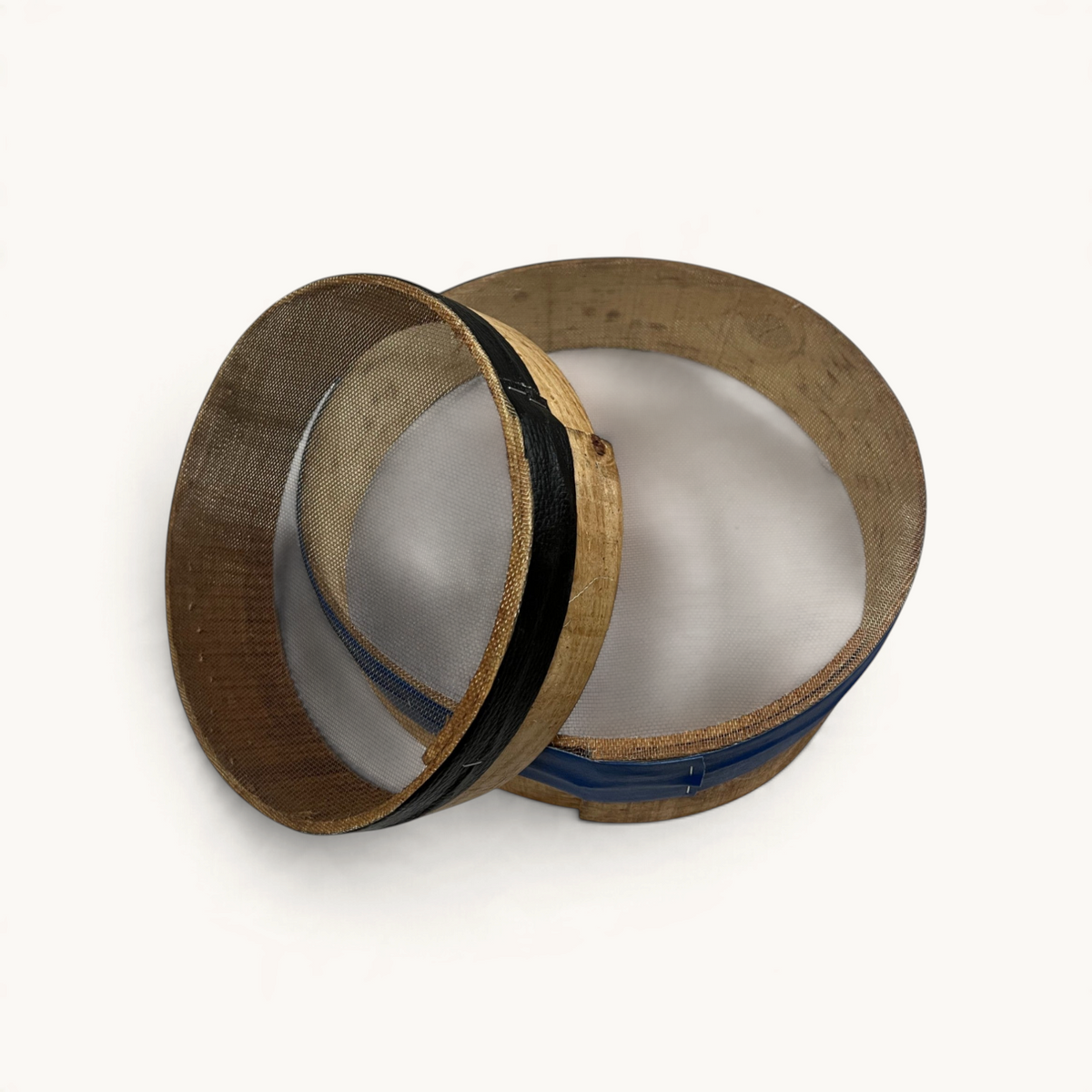TUYYA handcrafted Moroccan wooden sieve with a natural wood frame and woven mesh for kitchen use or rustic wall decor.
