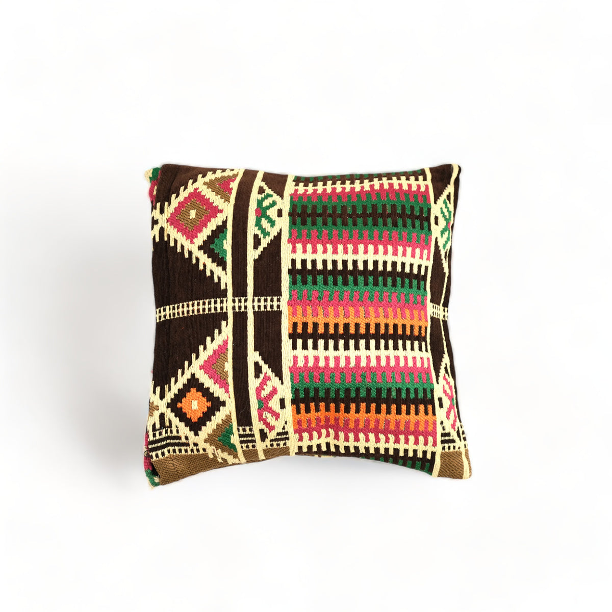 Moroccan-tribal-throw-pillow-brown-red-green-orange-handmade-moroccan-home-decor-pillow-cover-traditional-berber-patterned-cushion