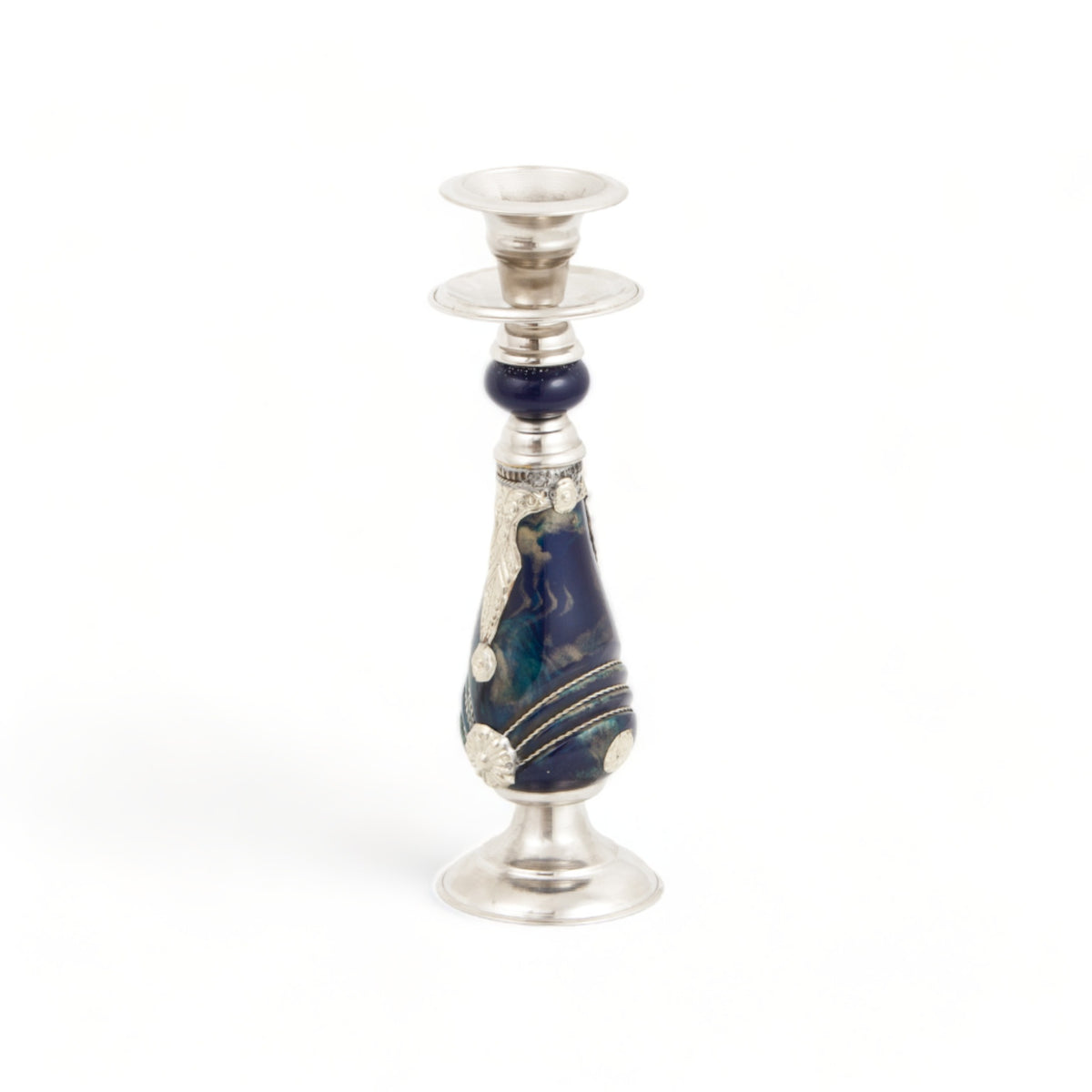 Moroccan-Silver-Candle-Holder-with-Blue-Marble-Details