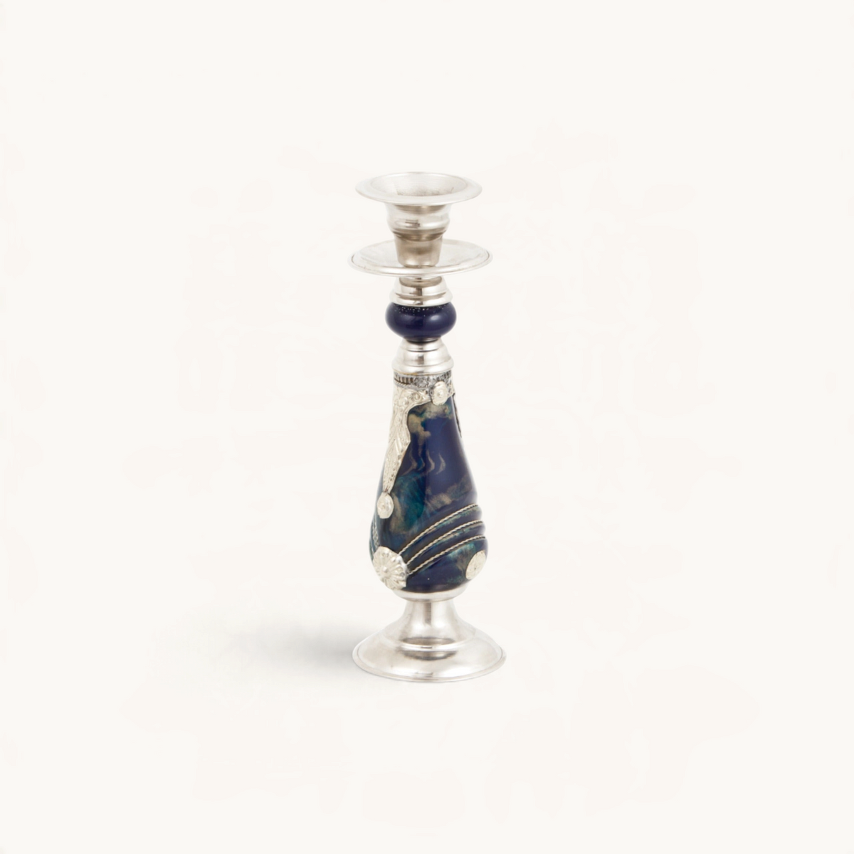 Moroccan-Silver-Candle-Holder-with-Blue-Marble-Details