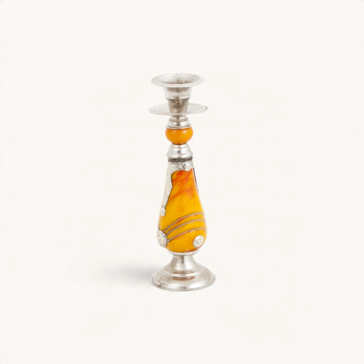 Moroccan-Silver-Candle-Holder-with-Orange-Marble-Details