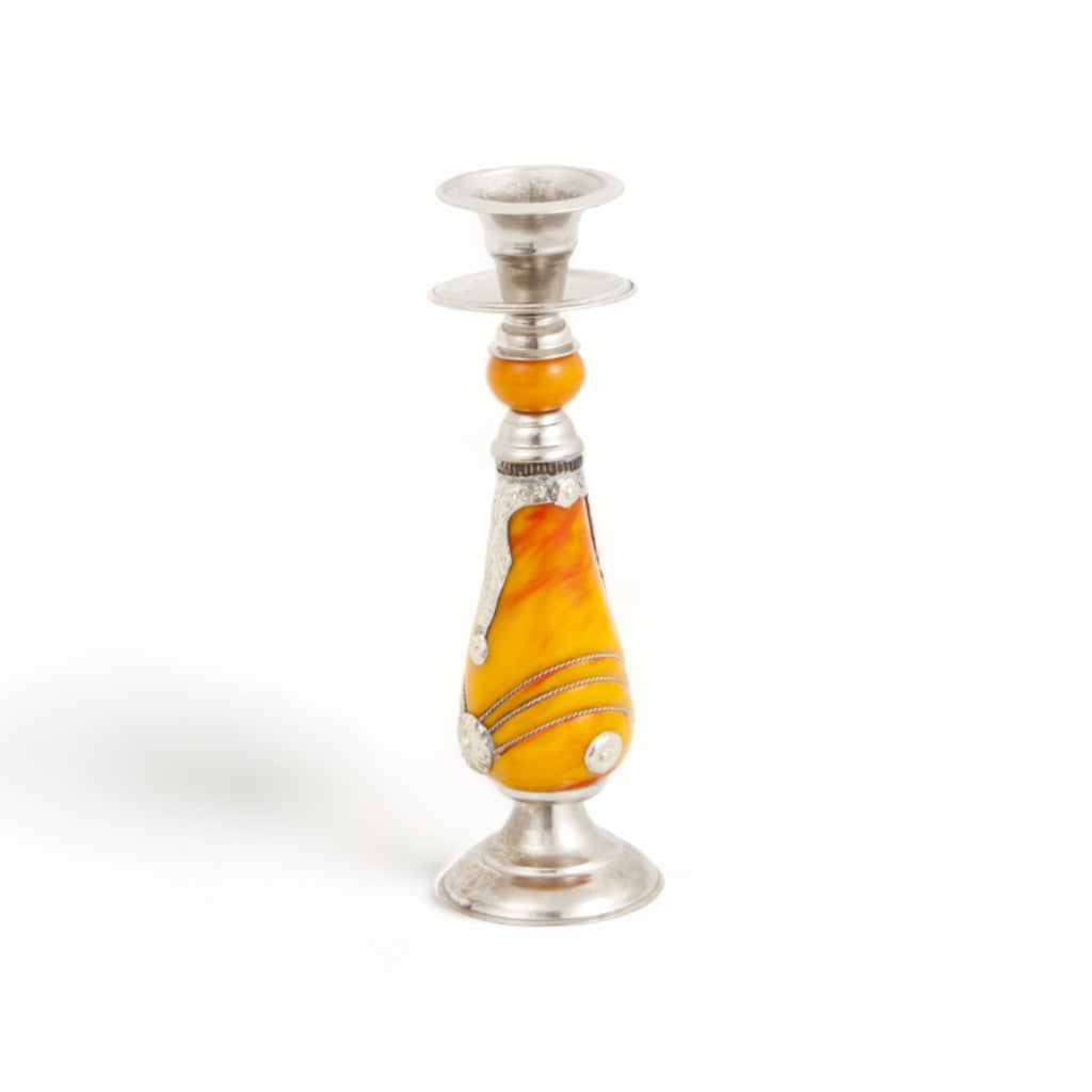 Moroccan-Silver-Candle-Holder-with-Orange-Marble-Details