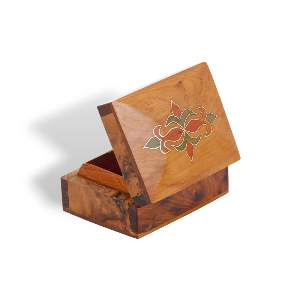 Colorful Rectangular Thuya Woodbox with Painted Floral Design by TUYYA