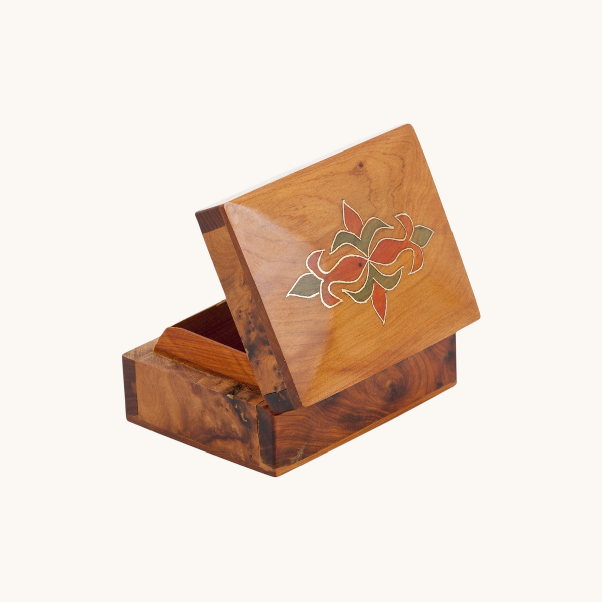 Colorful Rectangular Thuya Woodbox with Painted Floral Design by TUYYA