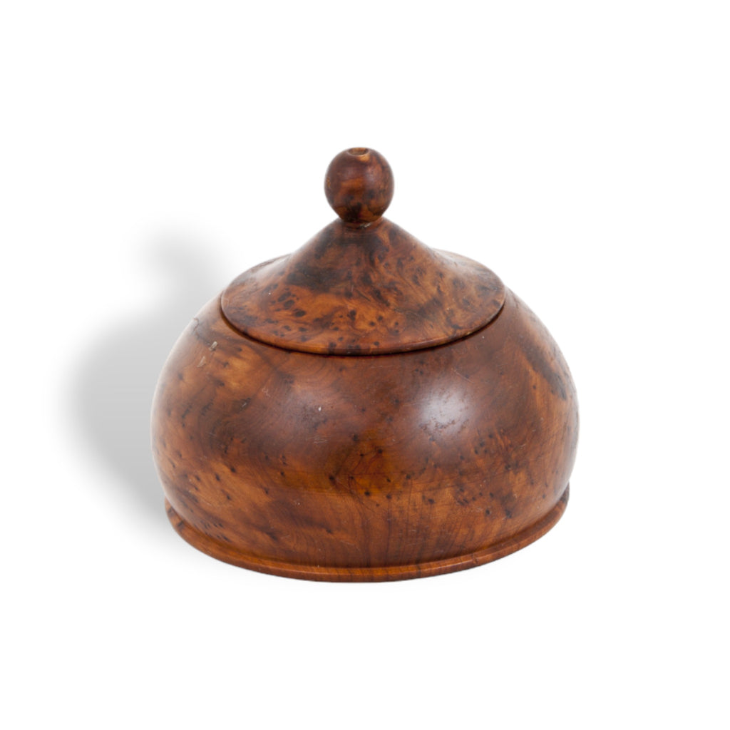 A uniquely drop-shaped Thuya Woodbox exhibiting Moroccan Folk Art Deco, beautifully crafted from thuya root's wood by TUYYA.