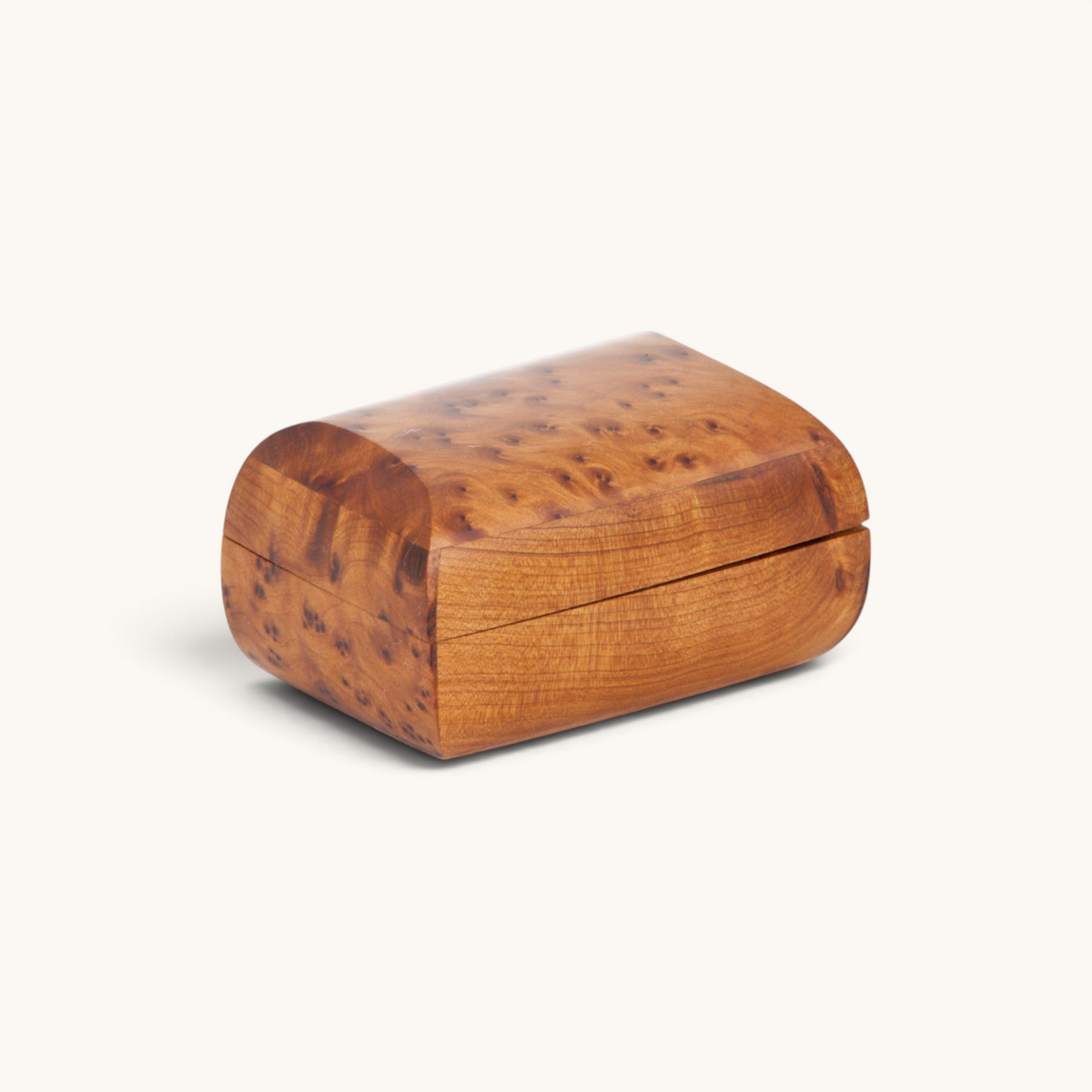A charming soap-shaped Thuya Woodbox, demonstrating unique Moroccan craftsmanship, beautifully made from thuya root's wood by TUYYA.