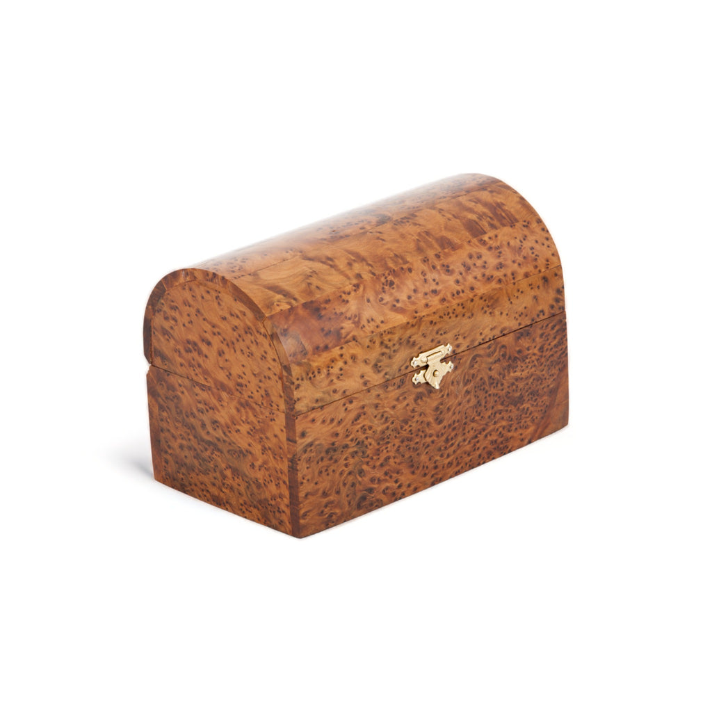 A handcrafted Thuya Wood Puzzle Box with intricate designs and a copper lock, embodying the unique Moroccan artisanship by TUYYA.