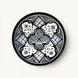 TUYYA handmade Moroccan ceramic bowl in black and white with intricate traditional Safi geometric floral patterns.