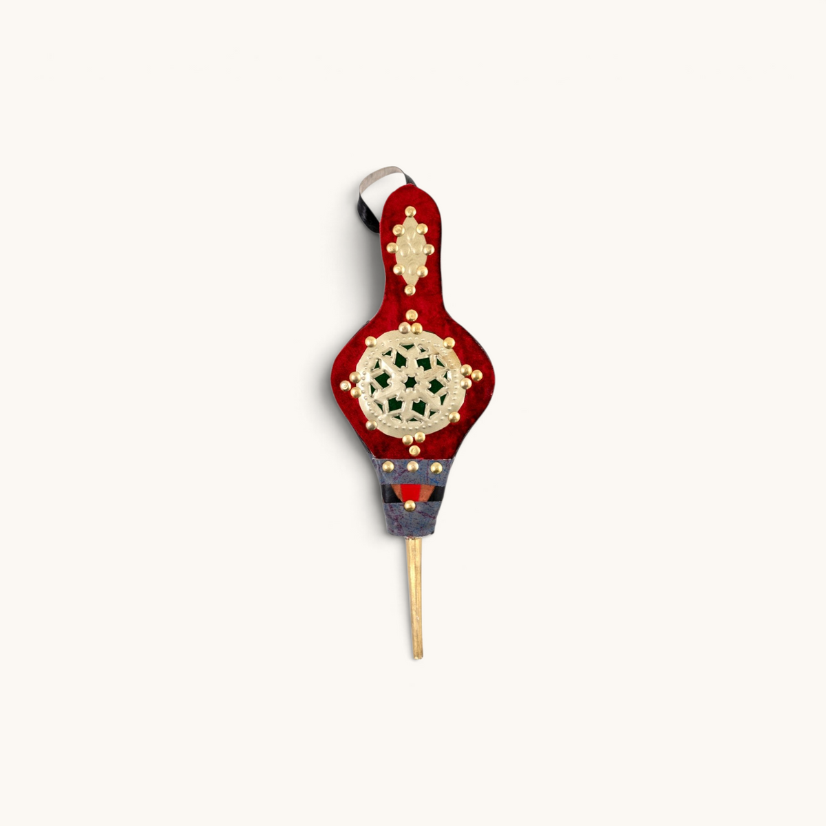 Red Small Moroccan Rabouz with Berber patterns and concentric stars design, adorned with copper rivets for a traditional look.