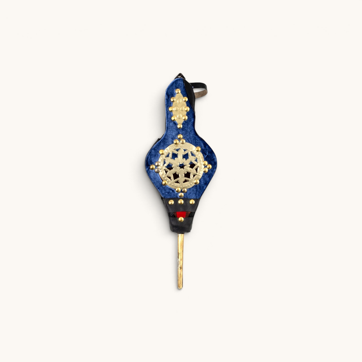 Blue Small Moroccan Rabouz with Berber patterns and concentric stars design, adorned with copper rivets for a traditional look.