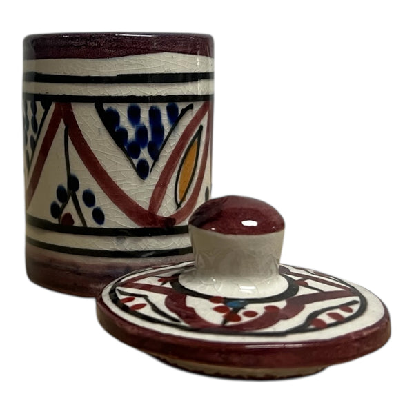 traditional-terracotta-moroccan-spice-container-white-burgundy-blue-yellow-pattern