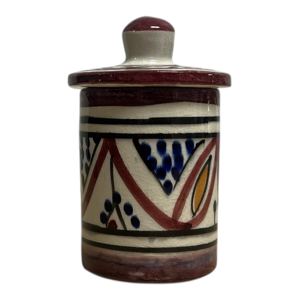 traditional-terracotta-moroccan-spice-container-white-burgundy-blue-yellow-pattern