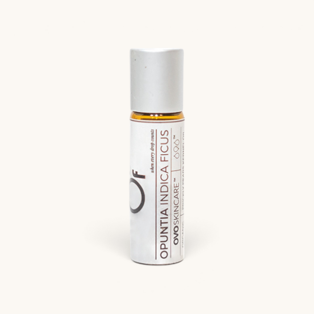 Bottle of OVO Skincare's Organic Prickly Pear Kernel Oil in a 5ml size.