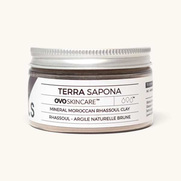 100ml container of OVO Skincare's Moroccan Ghassoul Clay Powder.